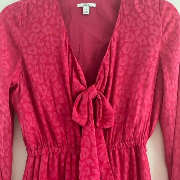 Bar III Dress Women Long Sleeve Midi Barbiecore Tie Knot Front Sexy Deep V Neck - Picture 2 of 13